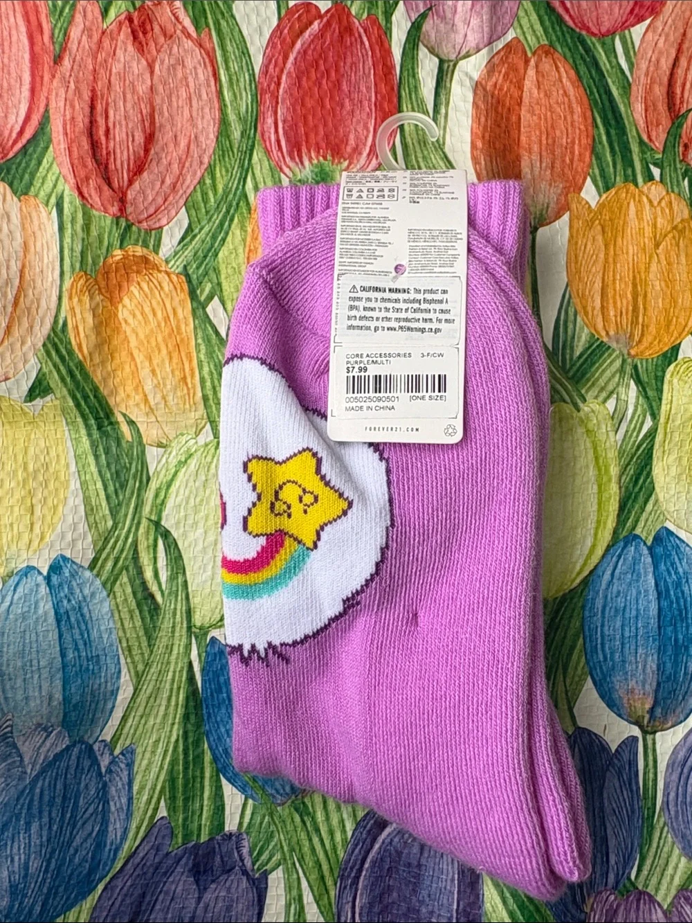 Forever 21 Purple Care Bears Heart Graphic Socks